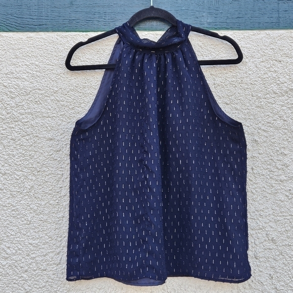 J. Crew navy gold thread tie neck tank size 6 - Picture 1 of 8